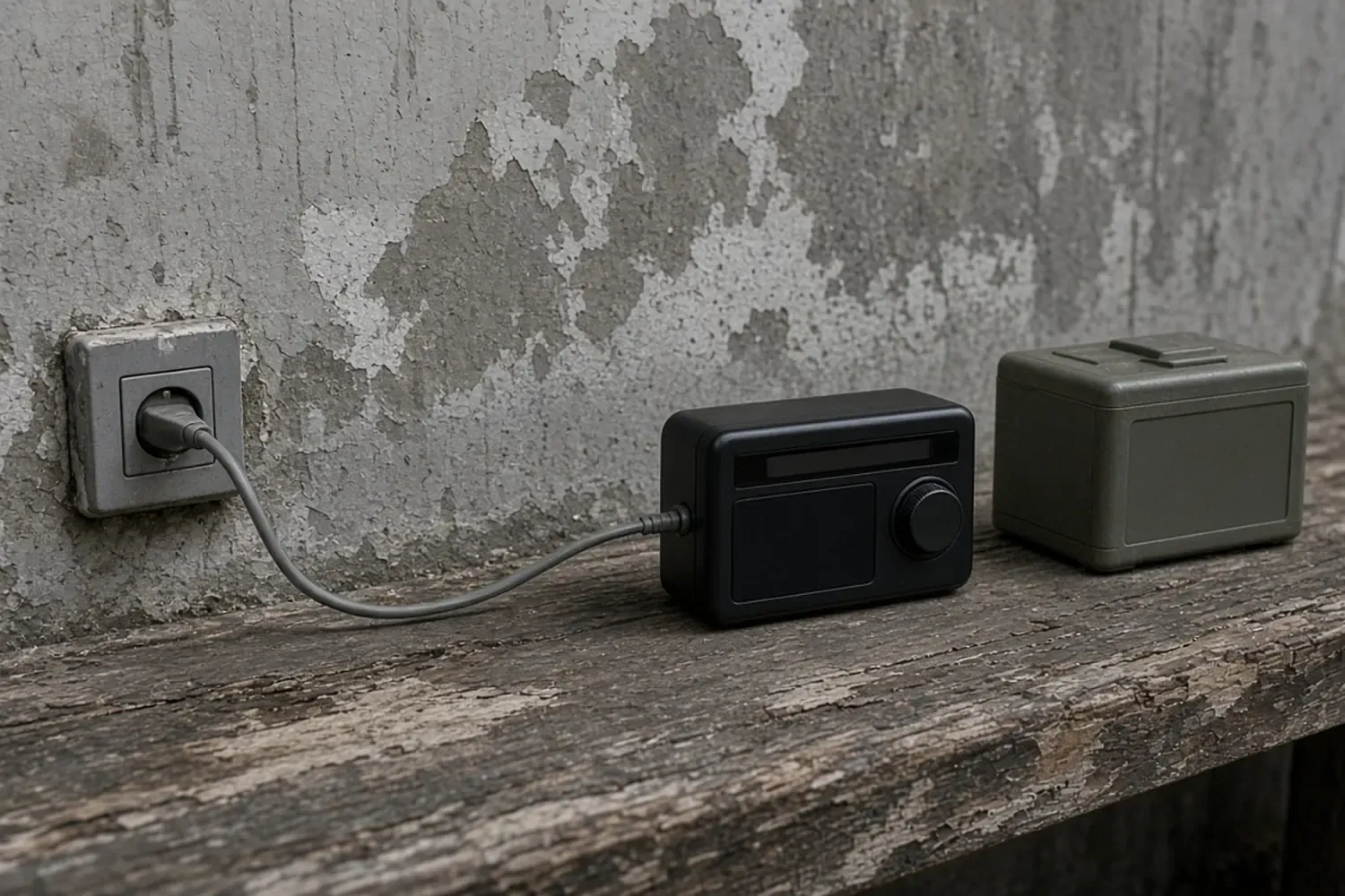 A wall cord feeds a plain black device while an unplugged olive box sits aside. Bypass keeps the load on the grid, with a current cap from each manual and X-Boost off on the EcoFlow editions.